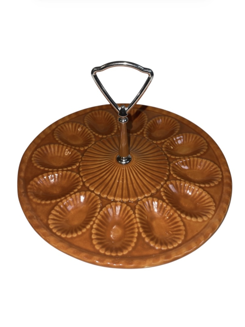 Vintage Hobbyist Egg Plate w/ Silver Tone Holder Burnt Orange
